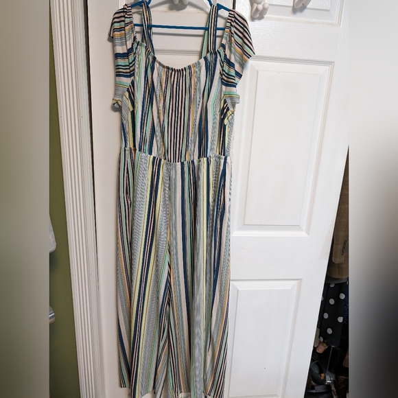 Lane Bryant summer short sleeve cold shoulder striped jumpsuit sz 18/20 - Picture 1 of 7